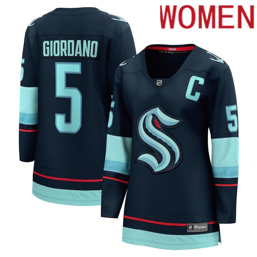 Women Seattle Kraken #5 Mark Giordano Fanatics Branded Deep Sea Blue Home Premier Breakaway Player NHL Jersey